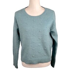 Love by Design Blue Knit Dotted Long Sleeve Crewneck Sweater Size Medium